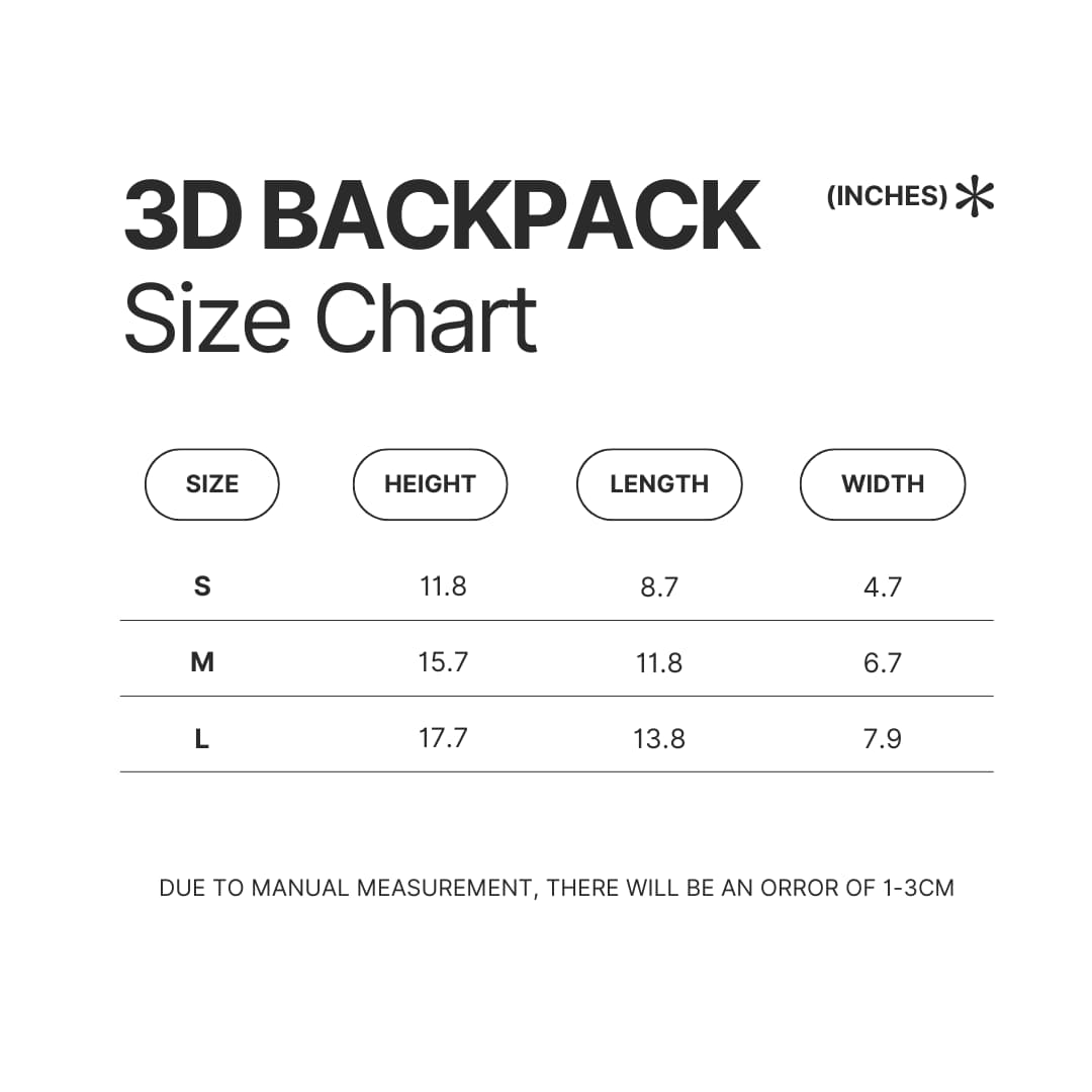 3D Backpack Size Chart - Cbum Cbum