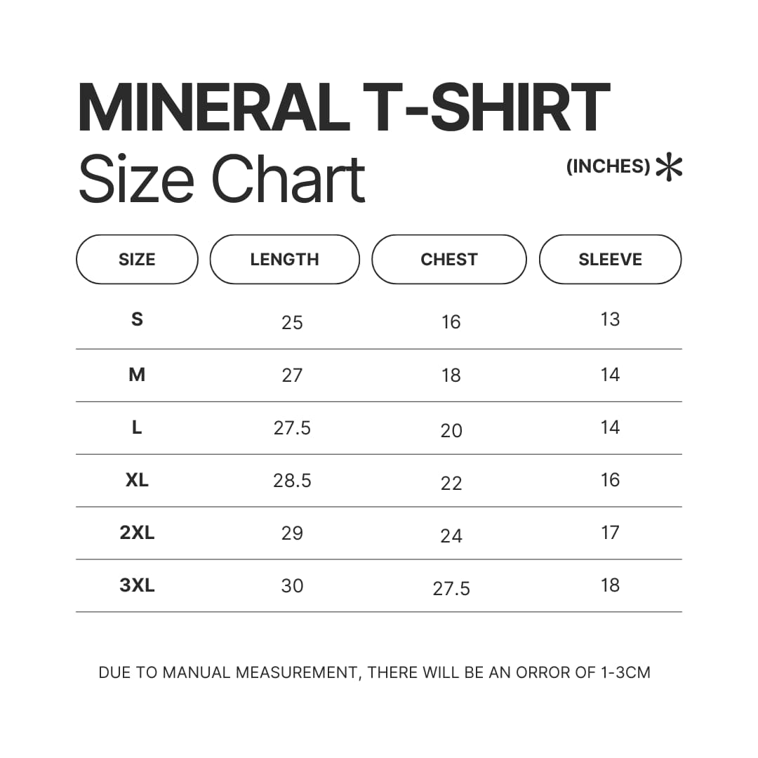 Mineral Wash T shirt Size Chart - Cbum Cbum