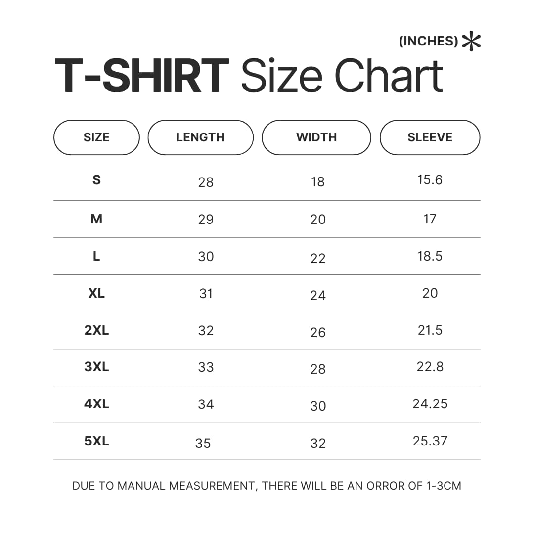 T shirt Size Chart - Cbum Cbum