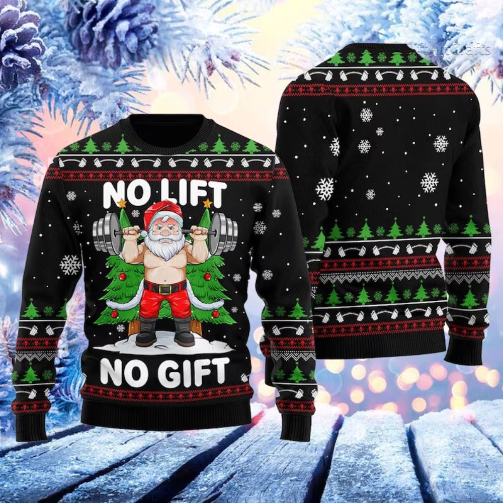 Chris Bumstead No Lift No Gift Santa Gym Ugly Christmas Sweater